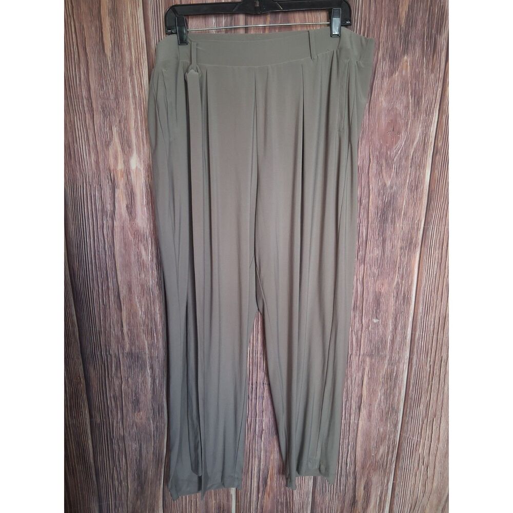 Women's Taupe Gray Elastic Waist Wide Leg Pleated Relaxed Fit Lounge Pants XL